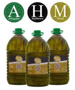 AHM Alfanje triple contains 3x5L bottle of Arbequina, Hojiblanca and Picual Single Variety extra virgin olive oil